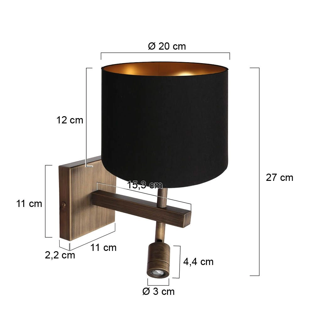 Wandlamp Stang met zwarte kap Steinhauer 8712746189643