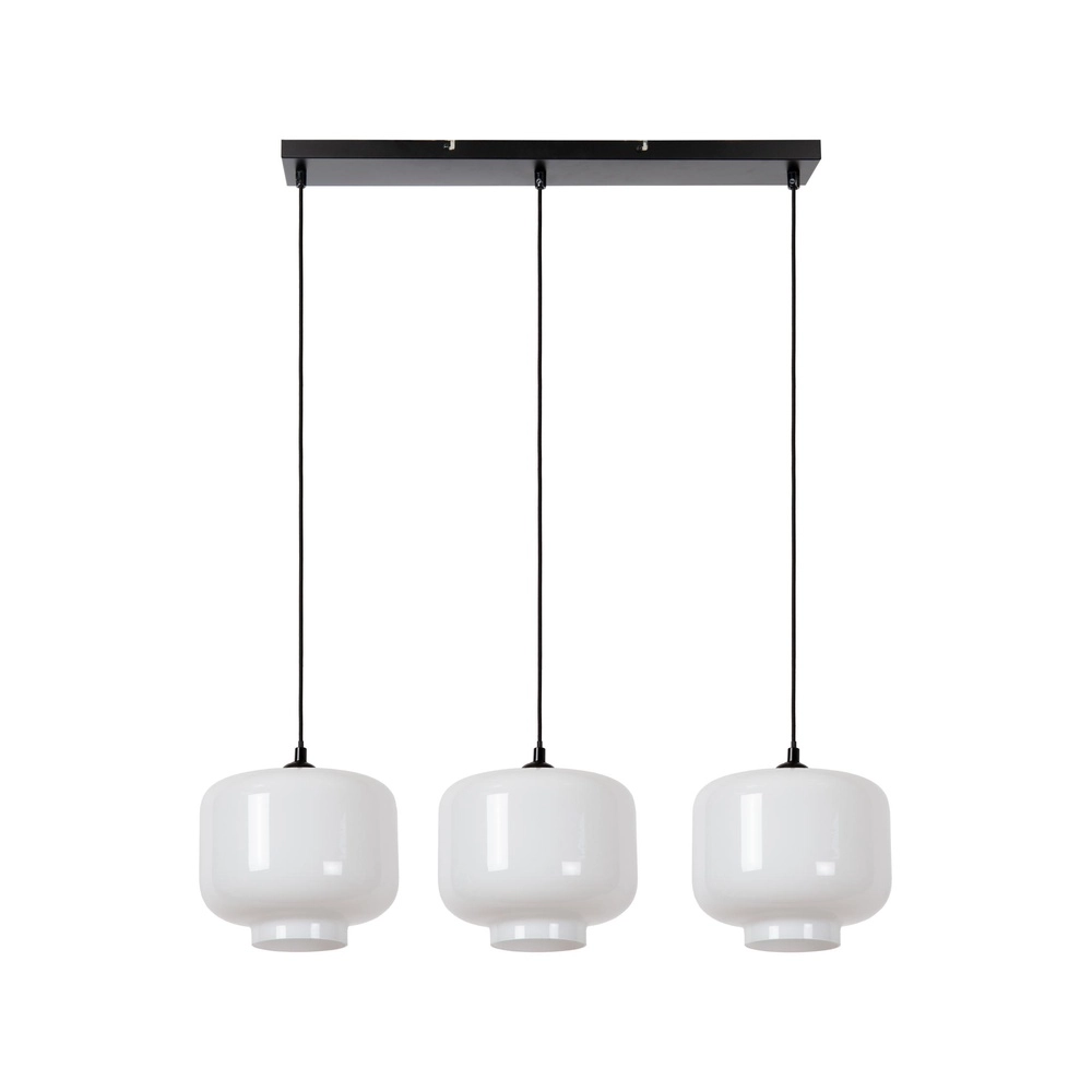 Hanglamp recht Medine 3-lichts zwart met opaal