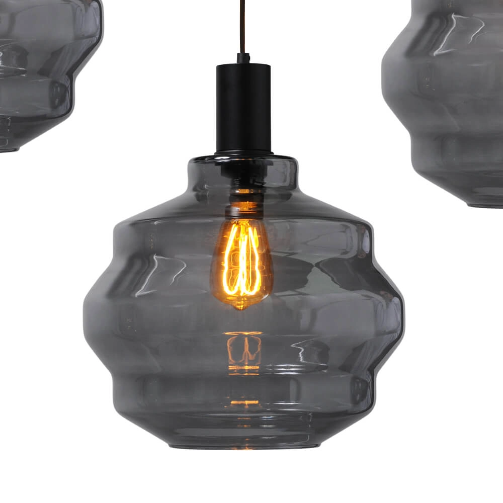 5-lichts hanglamp - zwart - Porto met Ball smoke glazen - Ø 30cm Masterlight 8718121270173