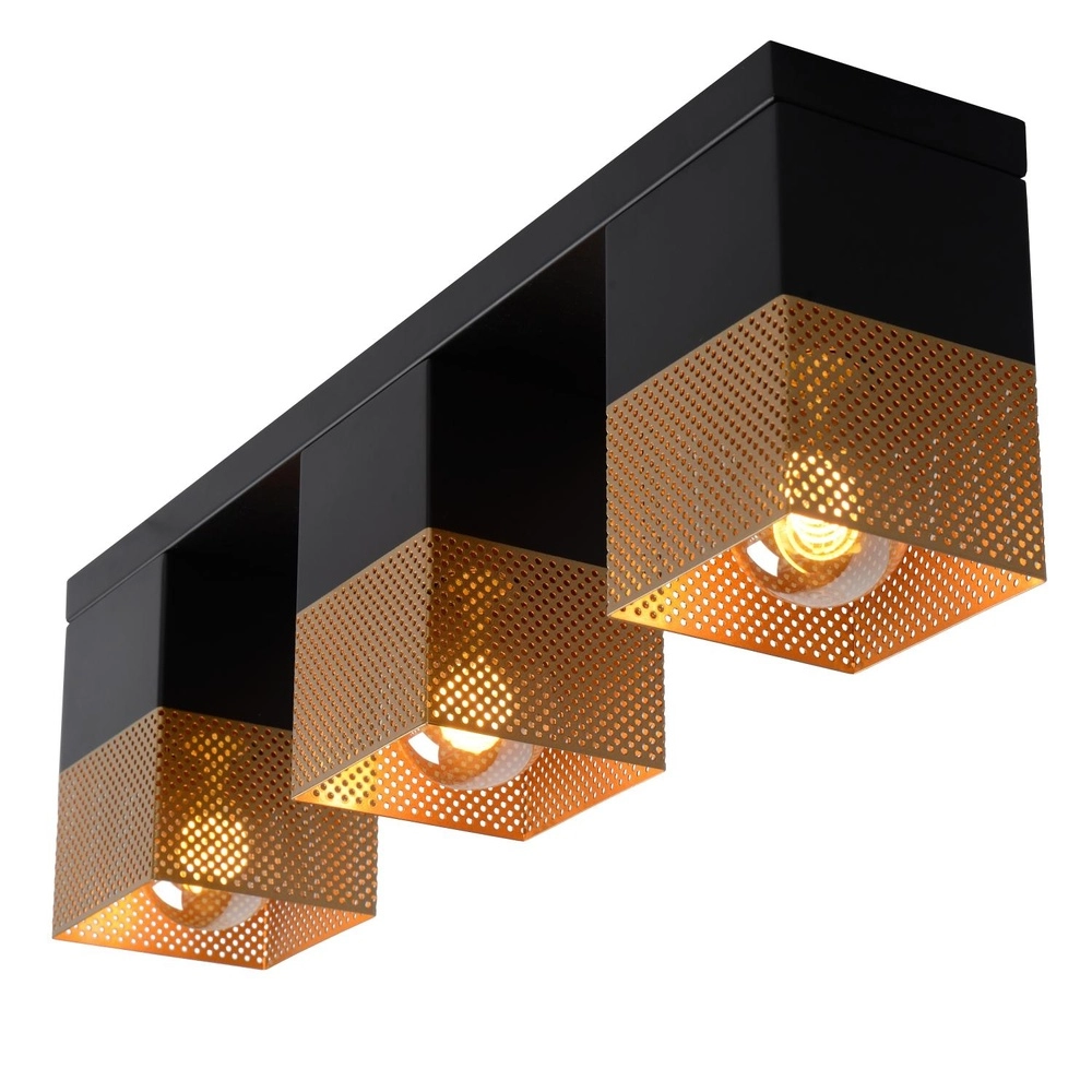 Design plafondlamp Renate 3-lichts zwart met goud Lucide 5411212211262