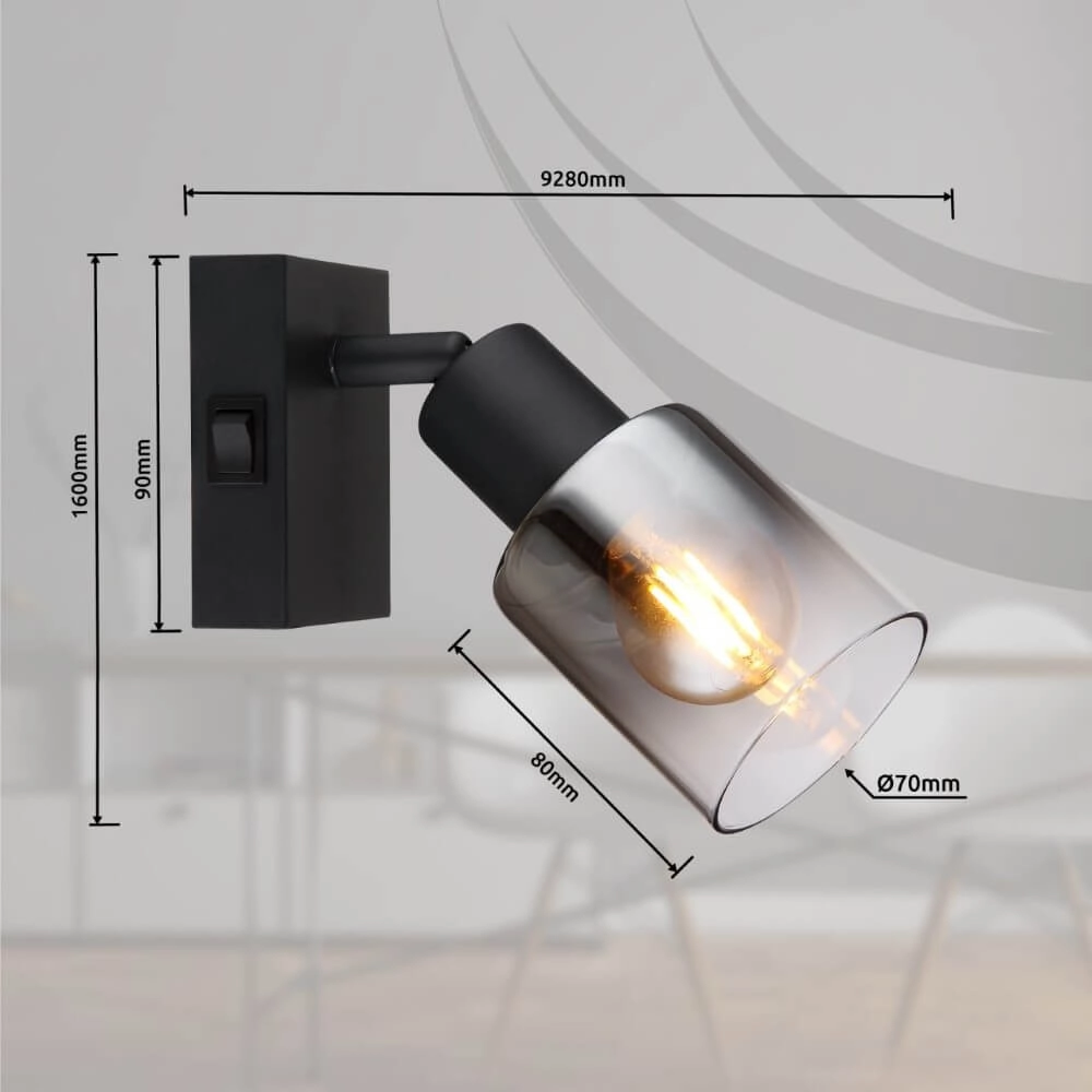 Zwarte wandlamp Hubertus met schakelaar Globo 9007371446018