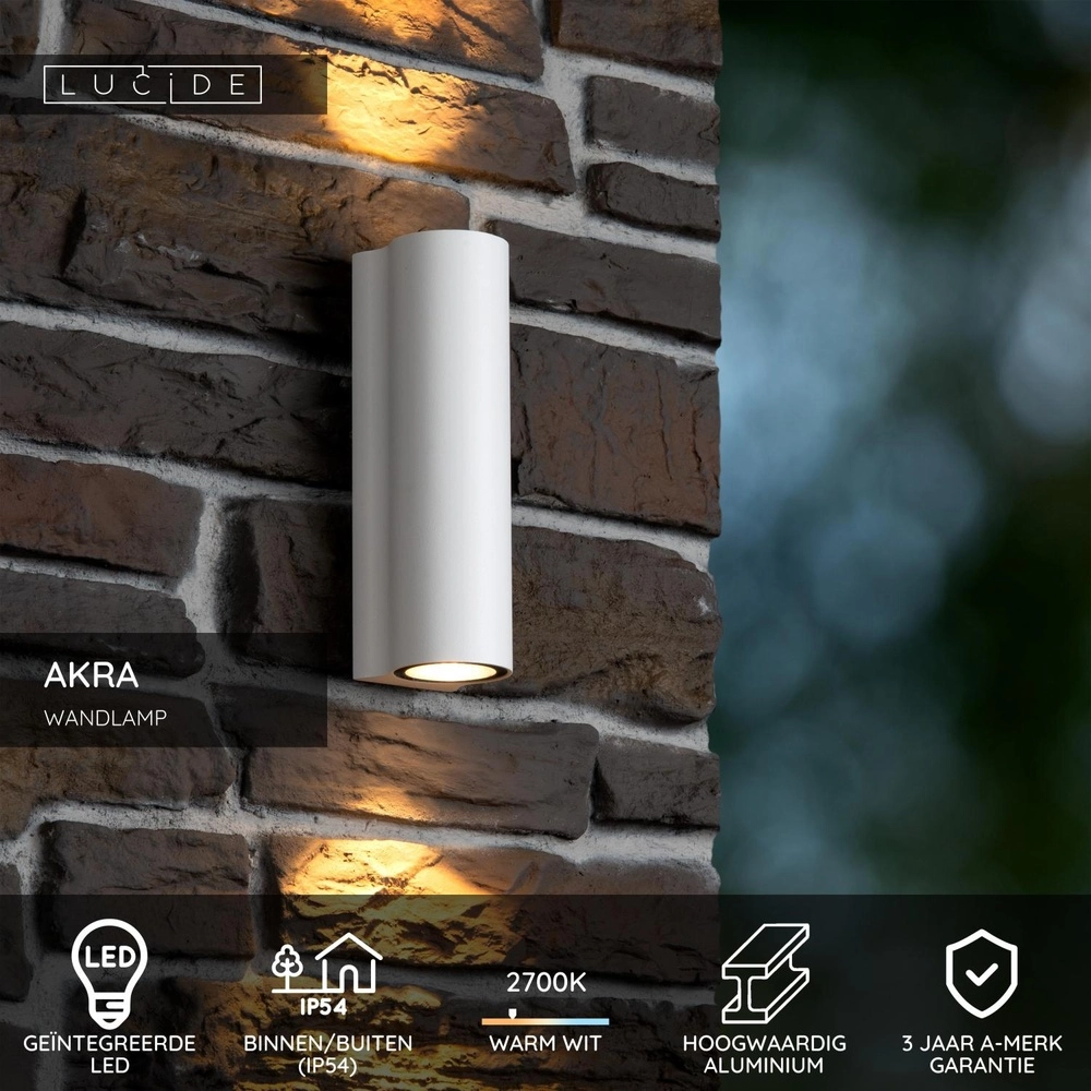 Design wandlamp Akra up en down wit IP54 Lucide 5411212334053