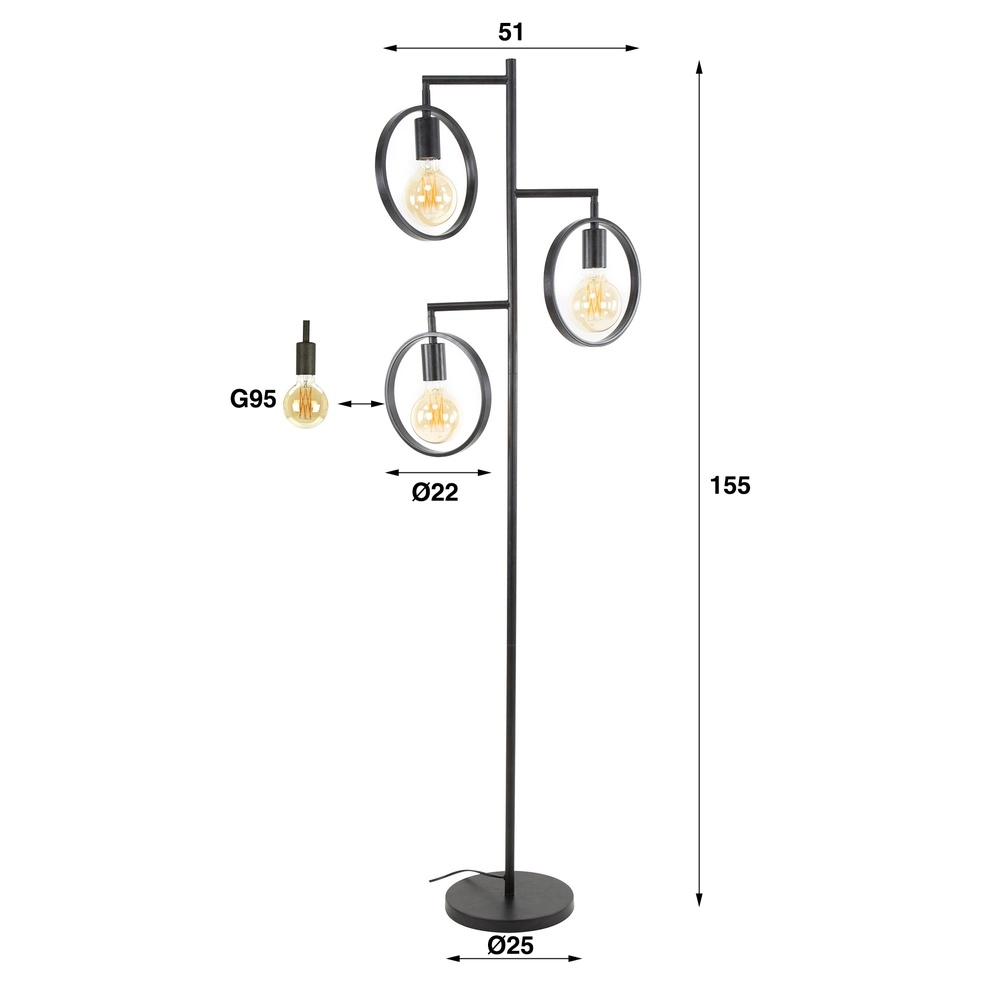3-ringen vloerlamp Ring zwart - E27 Lyora 8716803511743