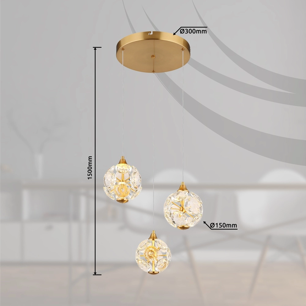 3-lichts hanglamp Virina goud Ø 65cm Globo 9007371449620