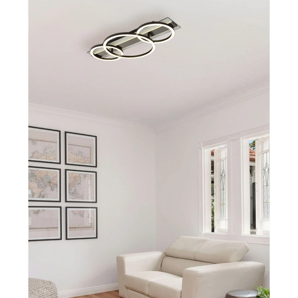 Zwarte plafondlamp Norberto 3 ringen recht Globo 9007371569830