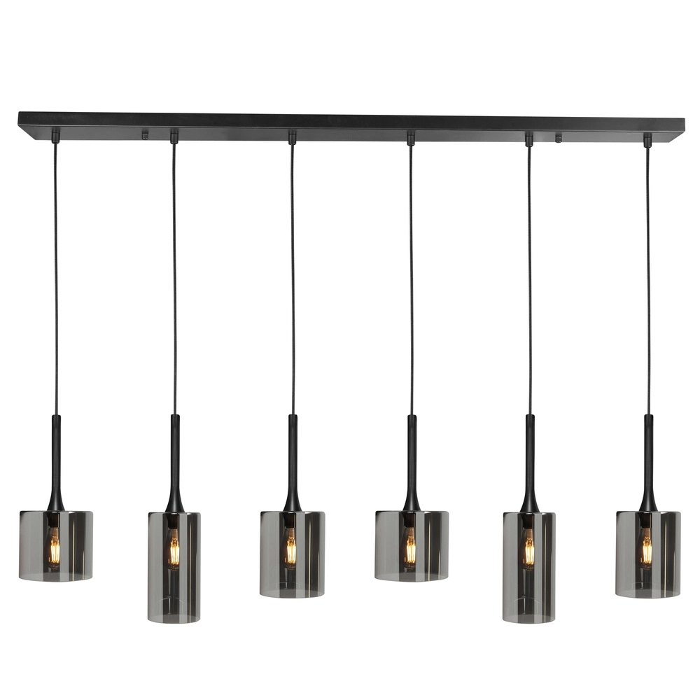 Hanglamp Diverso zwart 6-lichts met smoke glas