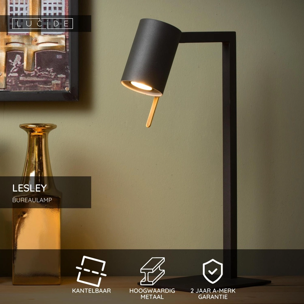 Moderne bureaulamp Lesley zwart Lucide 5411212031129