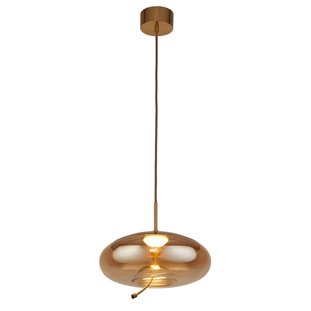Hanglamp Glas Lisbon roodkoper met amber rondglas Hanglamp Glas Lisbon roodkoper met amber rondglas