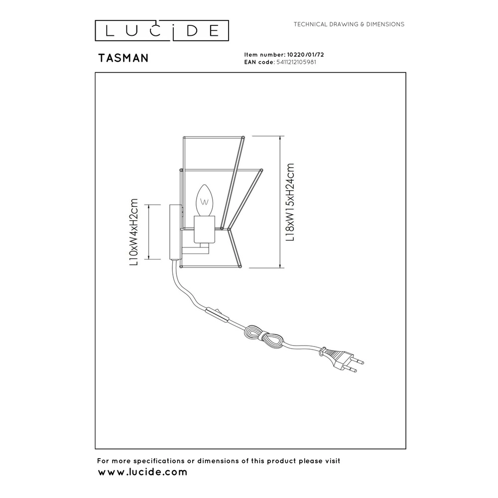 Wandlamp Tasman rotan Lucide 5411212105981
