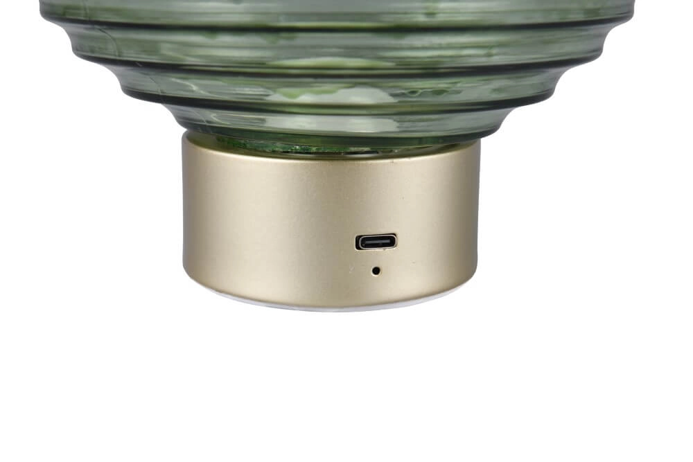 Oplaadbare tafellamp goud Earl groen glas Trio 4017807601947