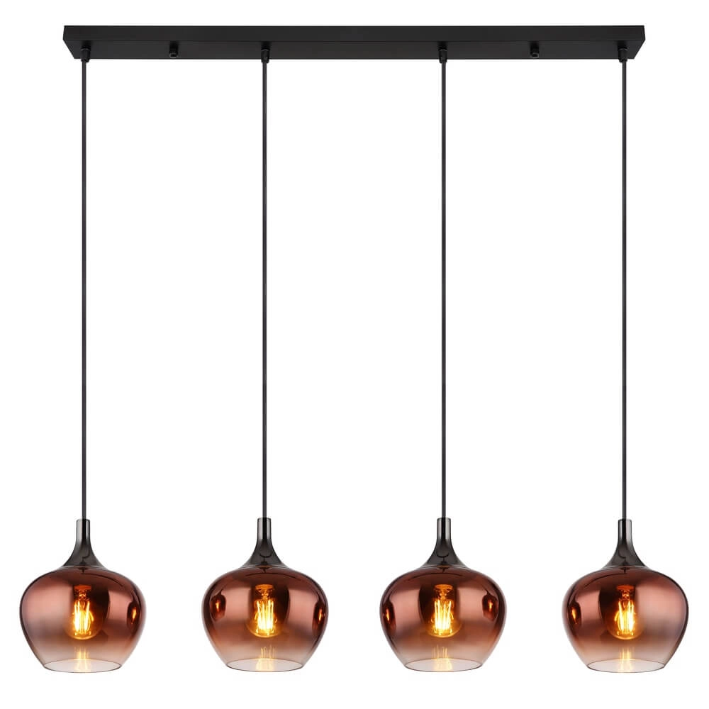 Zwarte hanglamp Maxy met rood glas 4-lichts Globo 9007371447985