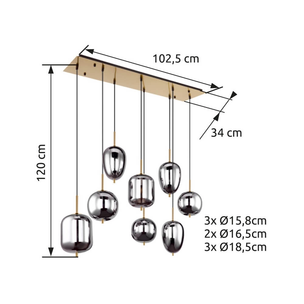 Gouden hanglamp Blacky I 8-lichts Globo 9007371419036