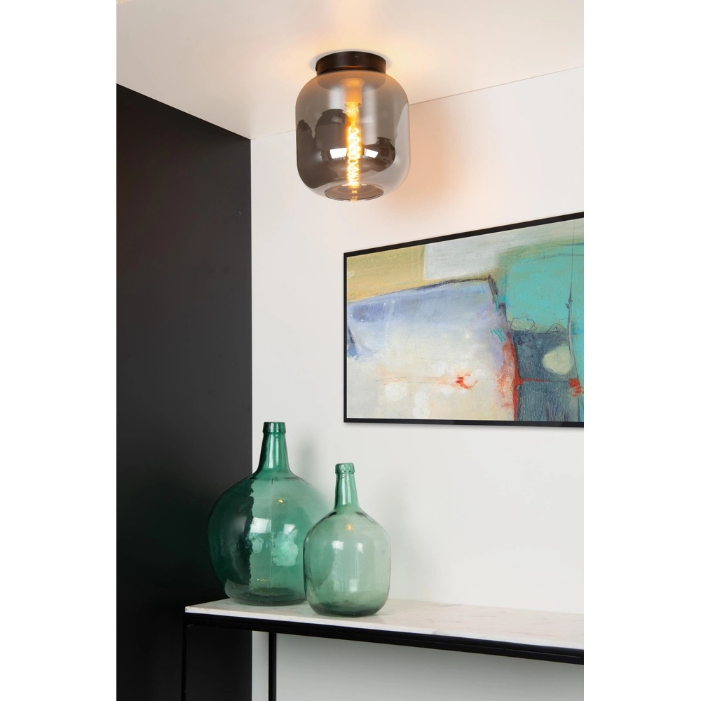 Plafondlamp Joanet Ø 25cm zwart met smoke glas Lucide 5411212452153