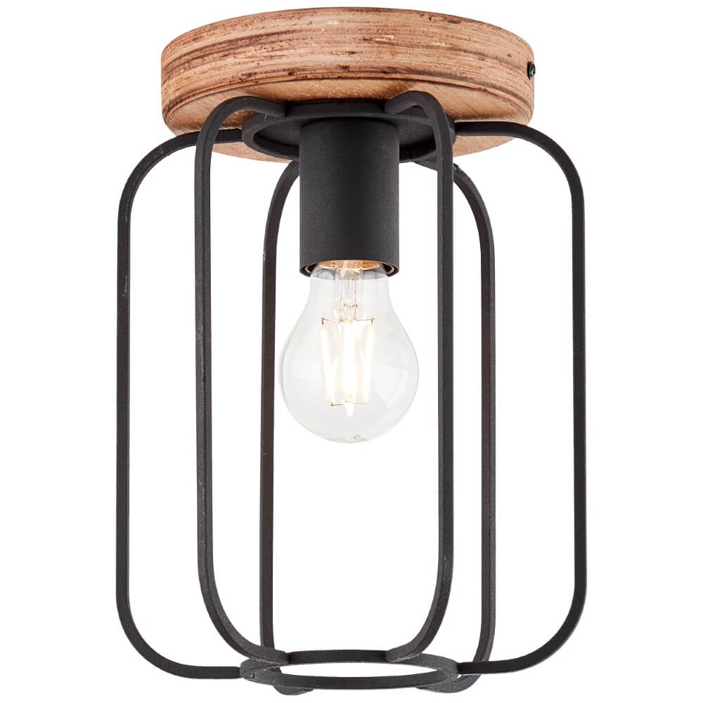 Plafondlamp Tosh 20cm zwart met houtbruin Plafondlamp Tosh 20cm zwart met houtbruin