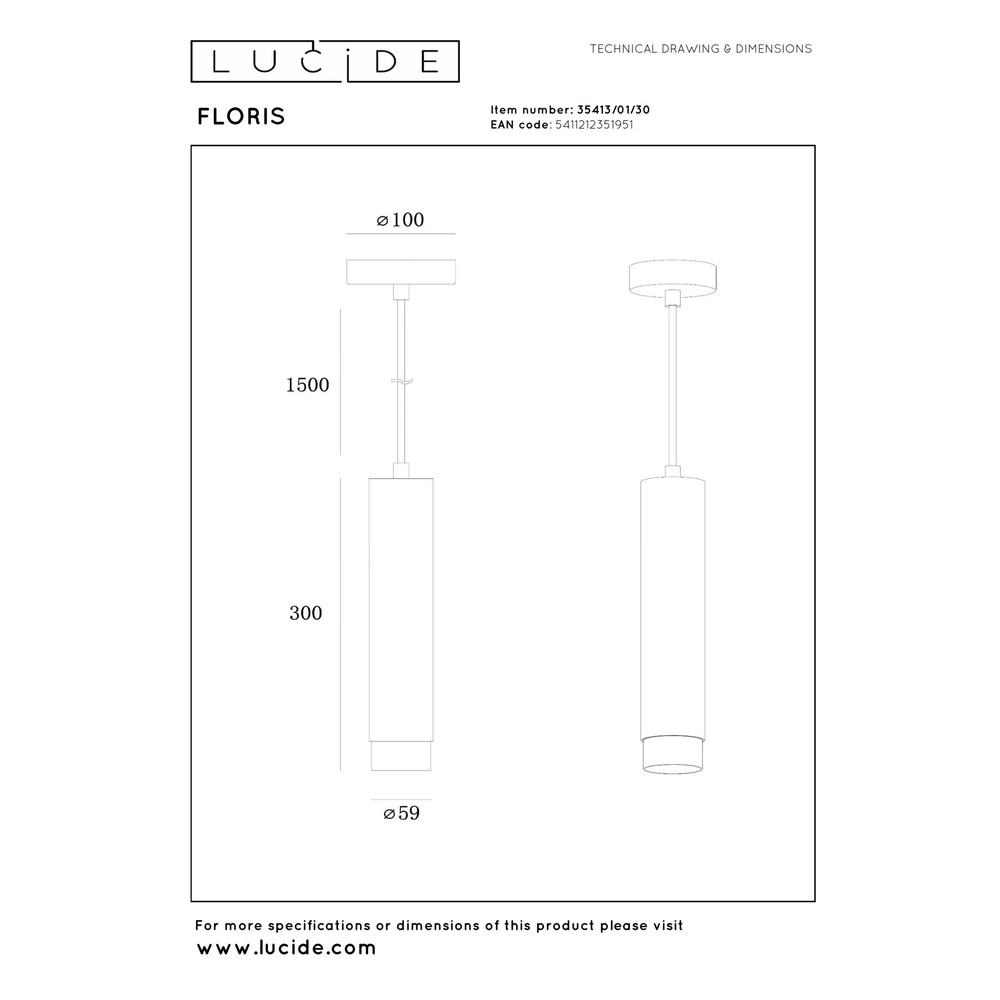 Design hanglamp Floris zwart Ø 5,9cm Lucide 5411212351951