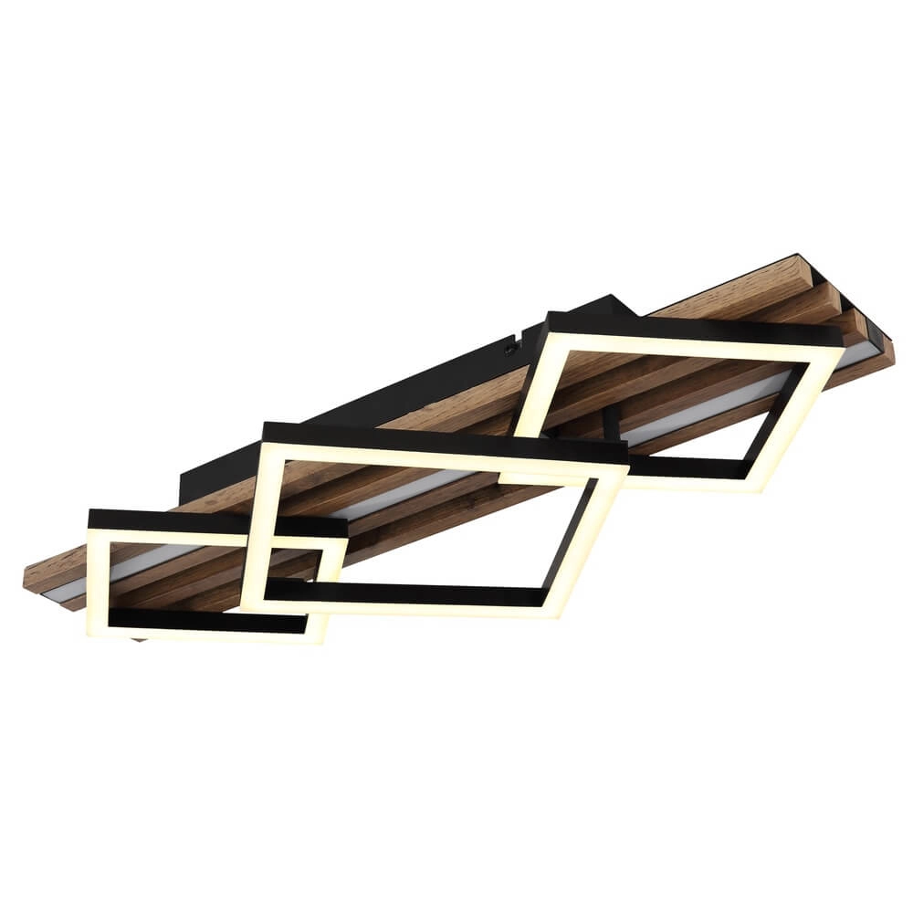 Plafondlamp Obrien zwart met hout 3-lichts Globo 9007371515301