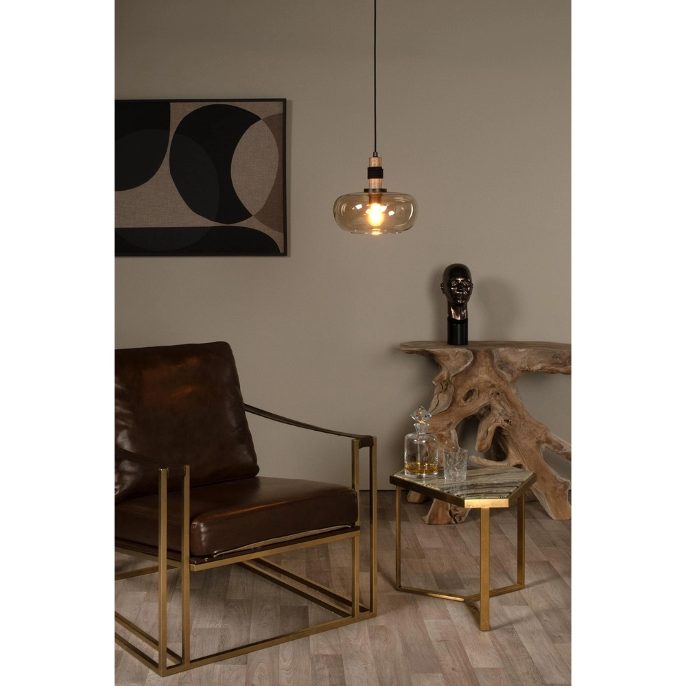 Hanglamp Ilona Ø 30cm zwart met amber glas Lucide 5411212452672