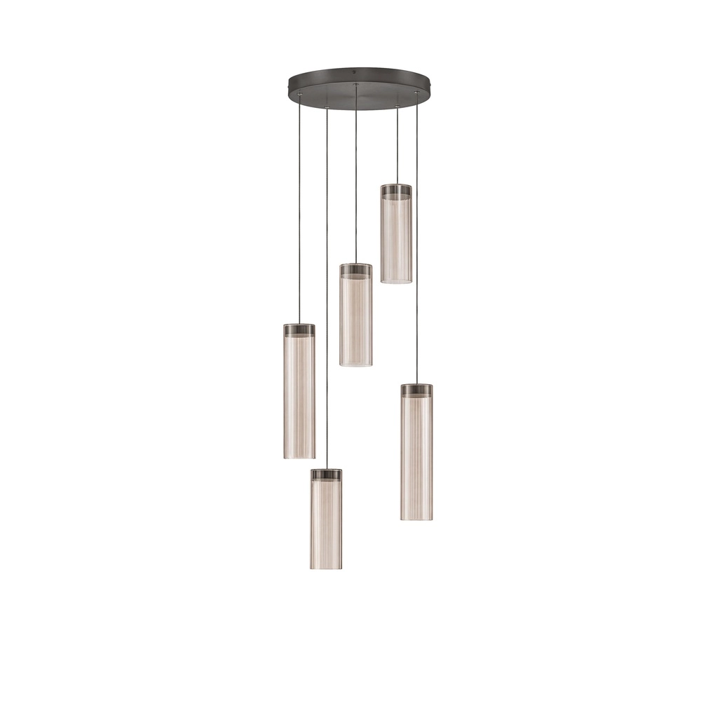 Design hanglamp Brielle antraciet met mokka glas 5-lichts Lyora 5212017495426