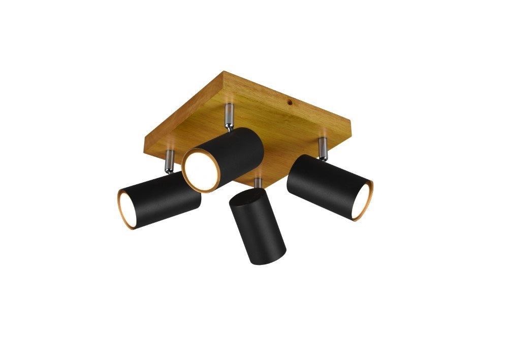 4-lichts opbouwspot Marley zwart op hout Trio 4017807488043