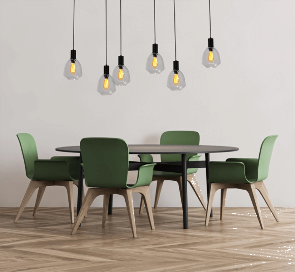 6-lichts hanglamp - zwart - Porto met Nicolette clear glazen Masterlight 8718121270616