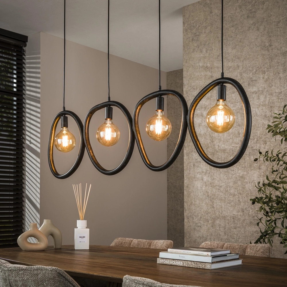 Ringen hanglamp Pebble artic zwart - 4x E27