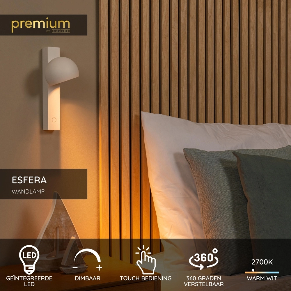 Bed leeslamp Esfera led - wit Premium by Lucide 5411212234469
