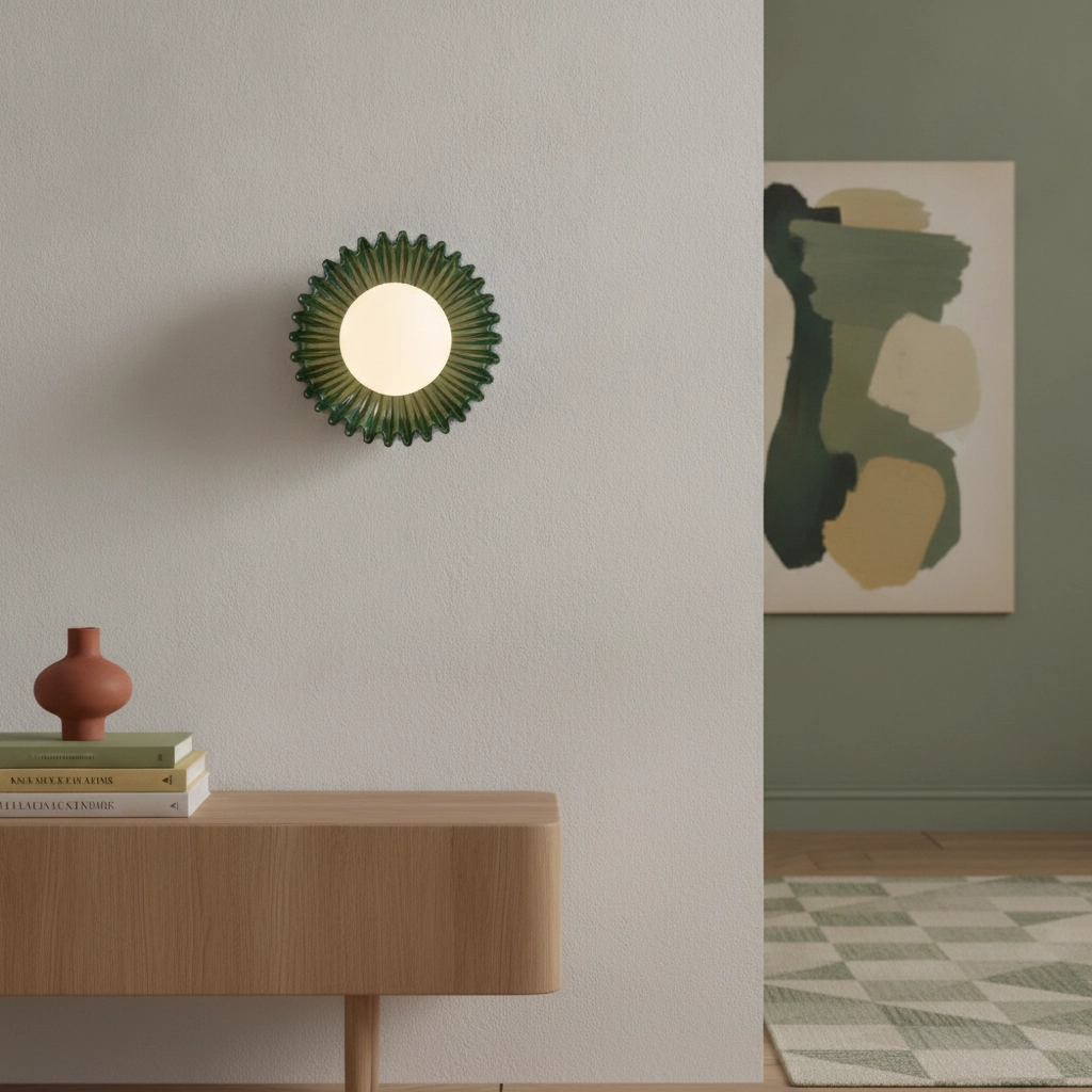 Wandlamp Petel groen met wit glas