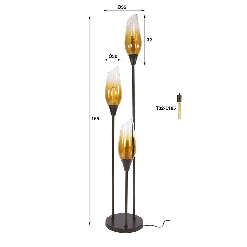 Glazen vloerlamp Cocoon 3x E27 - 168cm - fading glas Lyora 8716803511880