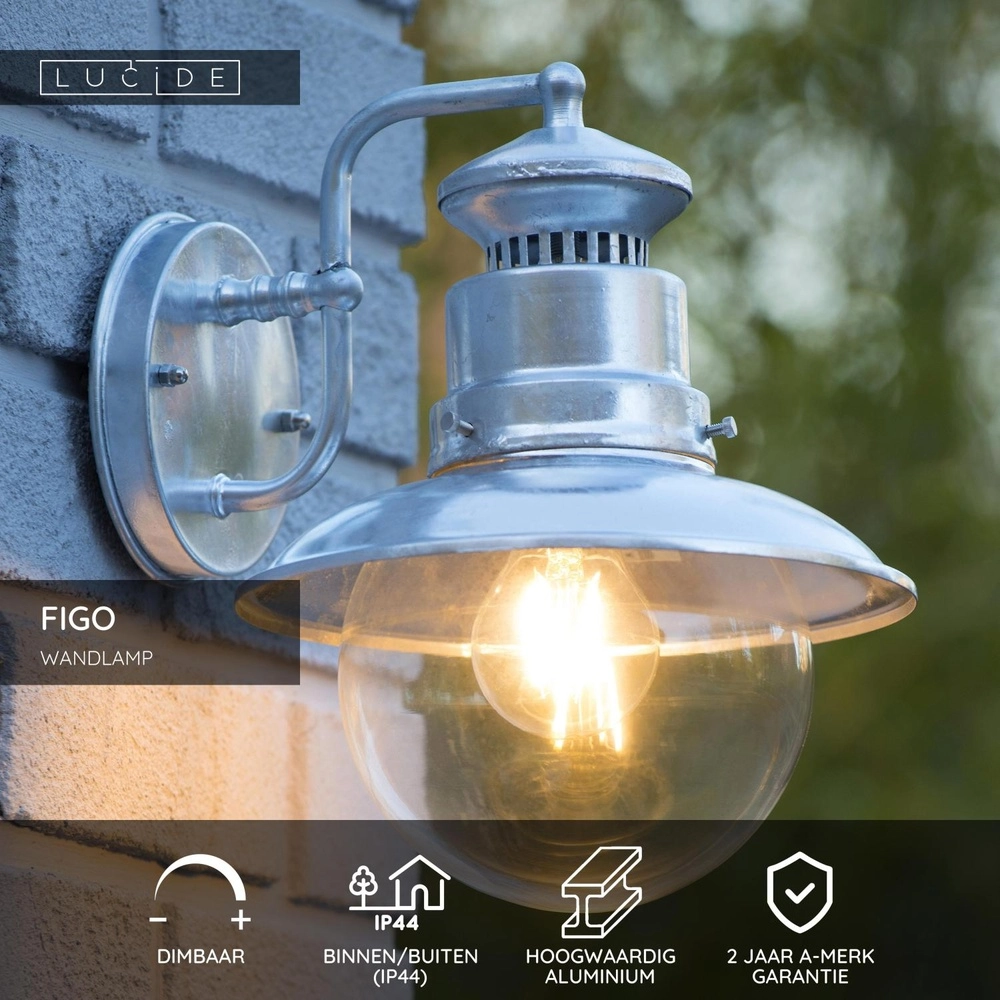 Klassieke wandlamp Figo zink Lucide 5411212114396