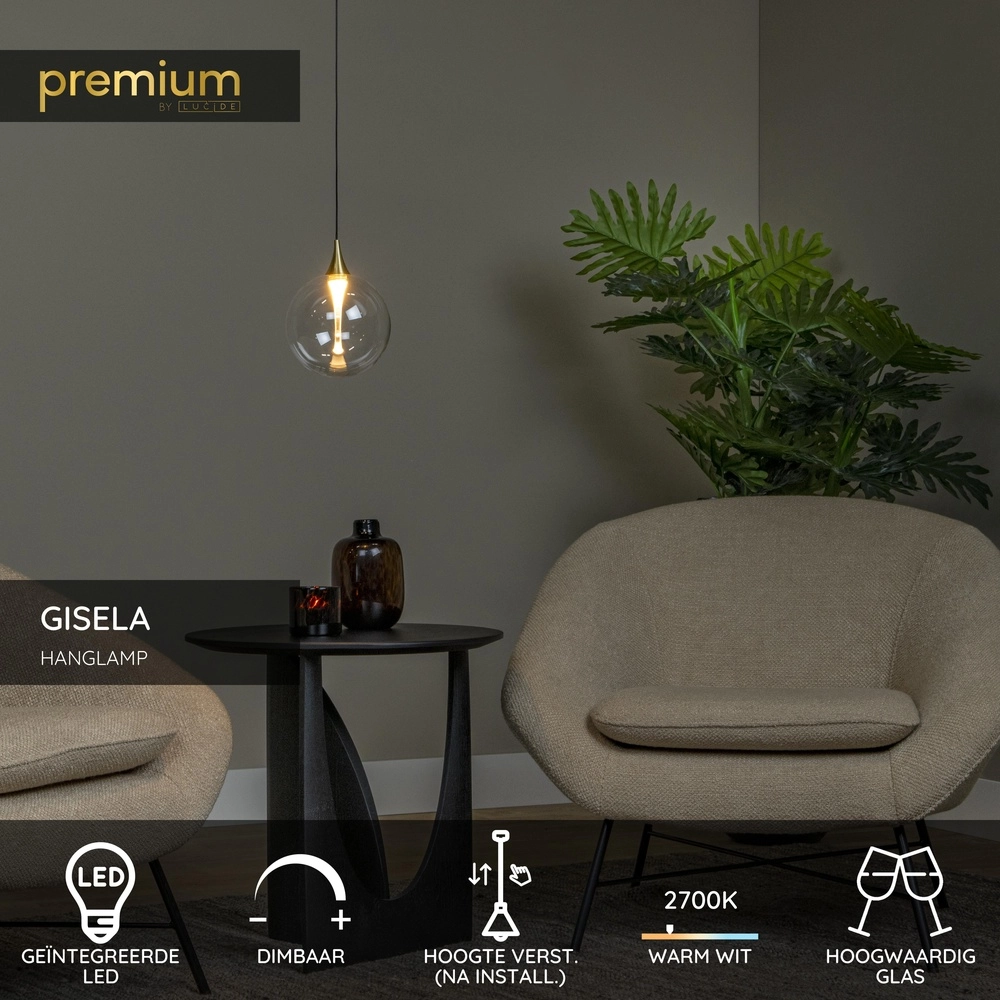 Design led hanglamp Gisela helder - 1x Ø 16cm Premium by Lucide 5411212134769
