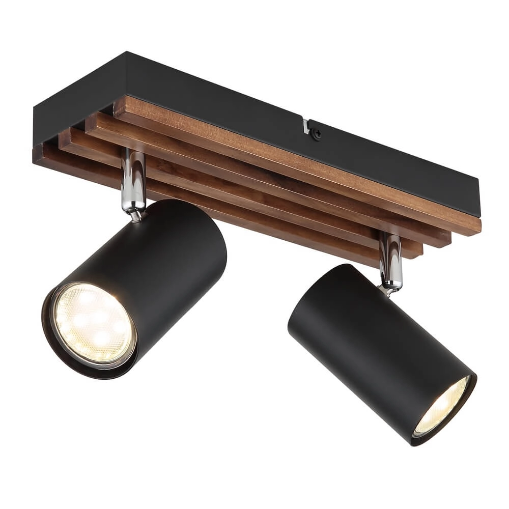 Plafondlamp Kayden dubbel zwart met hout