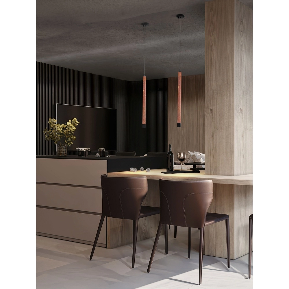 Moderne hanglamp Muse zwart met rood travertin