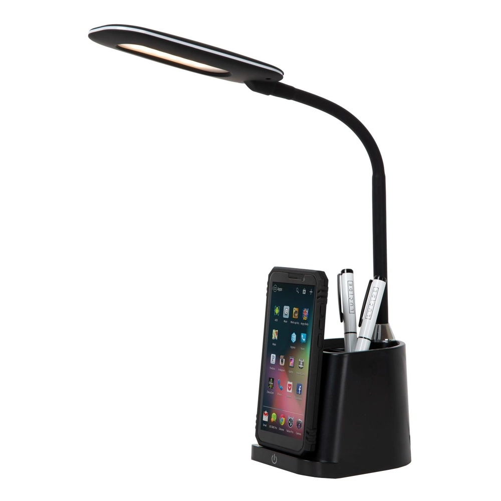 Bureaulamp Penny met draadloos oplaadpaneel zwart Lucide 5411212185914