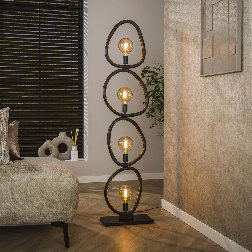 Landelijke vloerlamp Pebble artic zwart - 4x E27