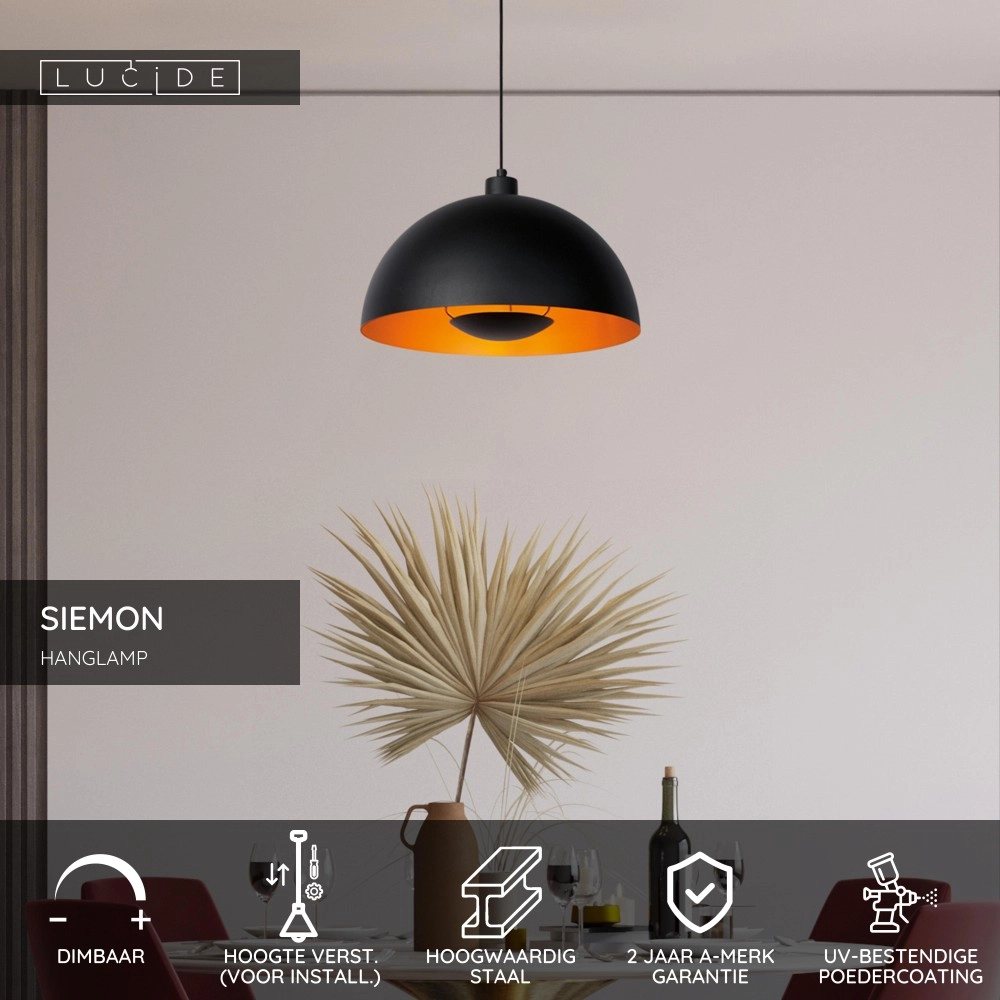 Design hanglamp Siemon zwart Lucide 5411212451743