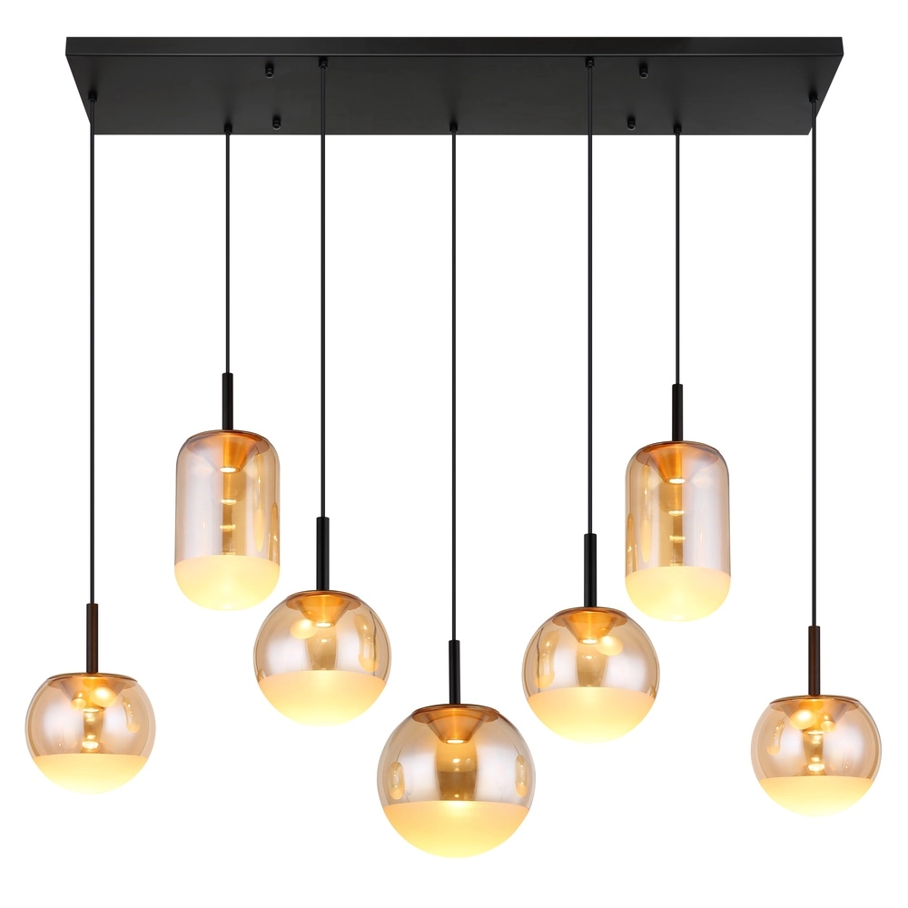 Design hanglamp Severin 7-lichts zwart met amber glas Globo 9007371540945
