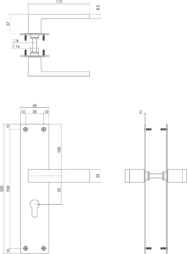 Moderne deurklink Amsterdam cilindergat 55mm RVS Intersteel 8714186489741