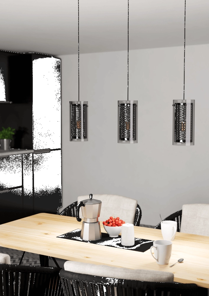 Eettafellamp Pinto Textil 1 zwart met glas Eglo 9008606235698