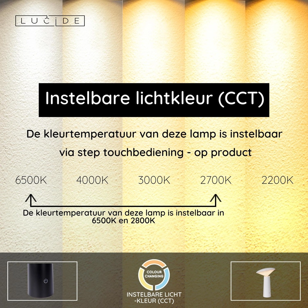 Oplaadbare tafellamp Jive IP44 wit lichtkleur instelbaar Lucide 5411212021977