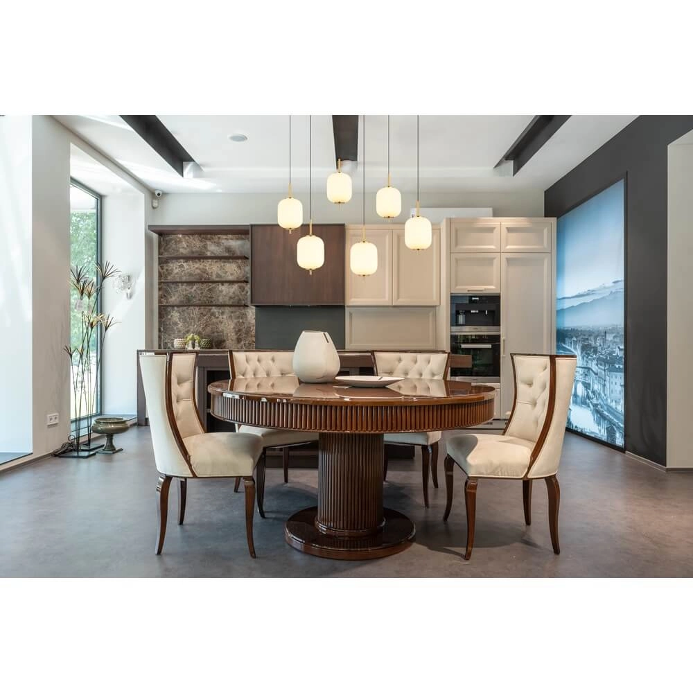 Gouden hanglamp Ewald 6-lichts wit glas Globo 9007371452583