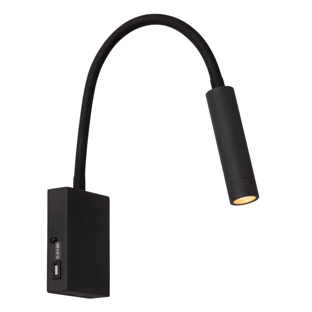 Bedlampje Alec zwart met USB poort Lucide 5411212031952