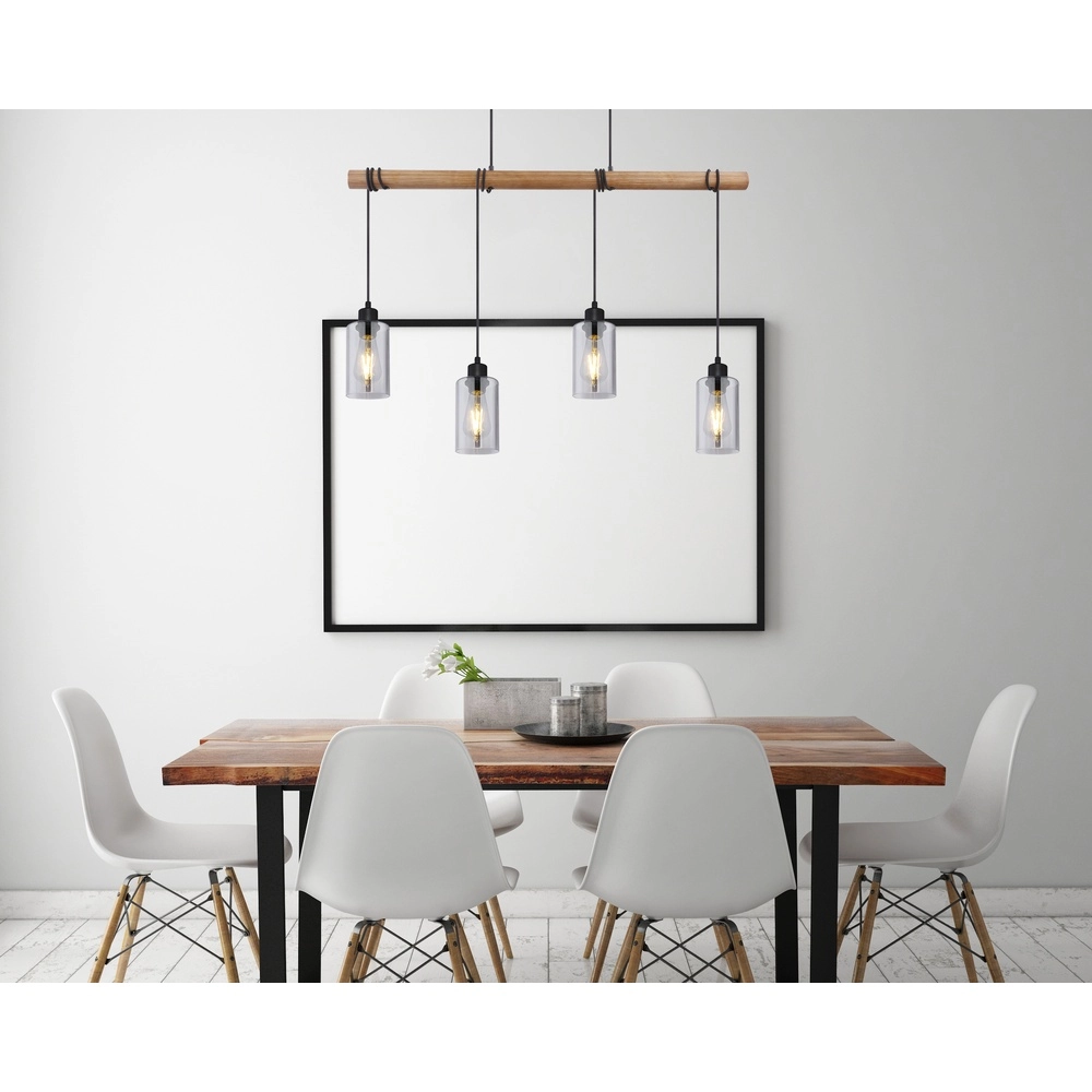 Hanglamp Hadera 4-lichts zwart met smoke glas Globo 9007371414840