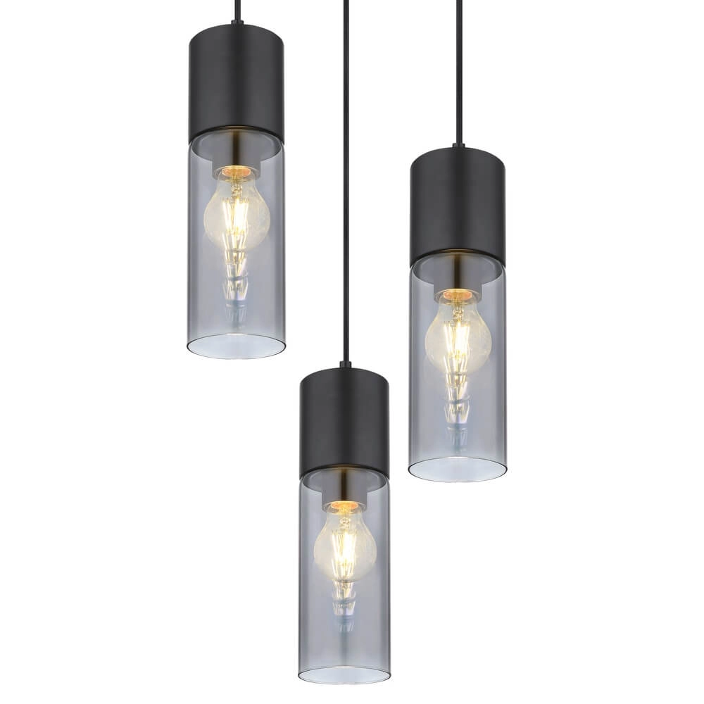 Strakke hanglamp Annika 3-lichts zwart rond Globo 9007371442768