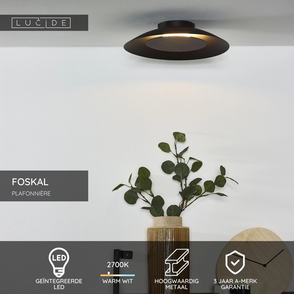 Plafondlamp Foskal Ø 34,5cm zwart Lucide 5411212791504