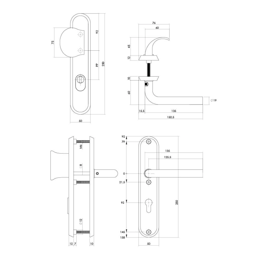 Voordeurbeslag Luzern PC 92mm messing Intersteel 8714186697597