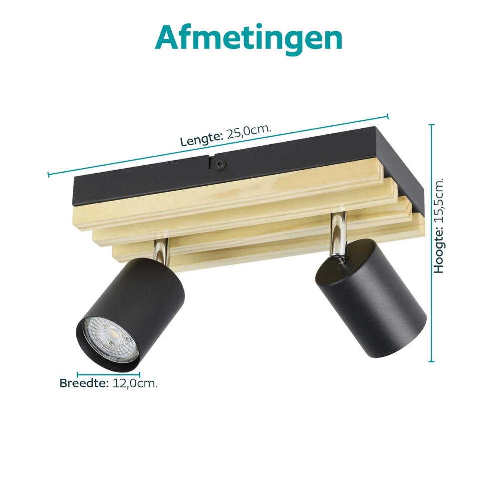 Moderne spot Cembrano 2-lichts zwart met hout Eglo 9008606389056