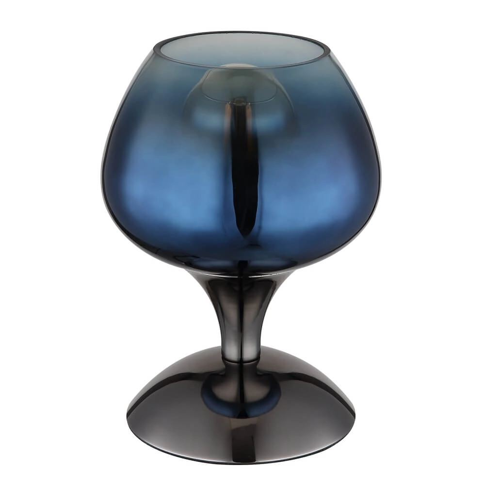 Gunmetal tafellamp Maxy met blauw glas Ø 15cm Globo 9007371468935