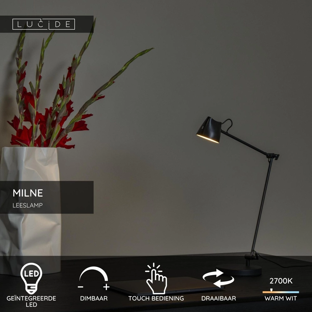 Leeslamp Milne zwart Lucide 5411212441942