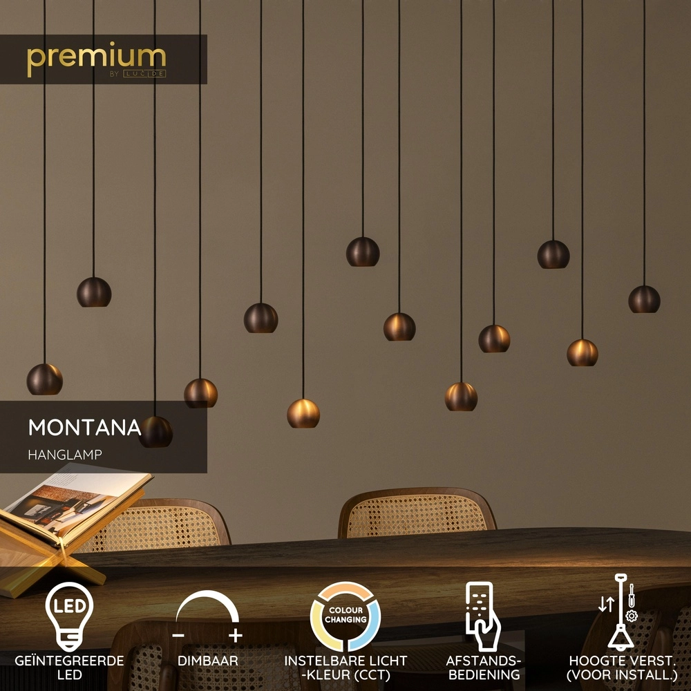 Design hanglamp Montana 13-lichts koffie bruin Premium by Lucide 5411212680150