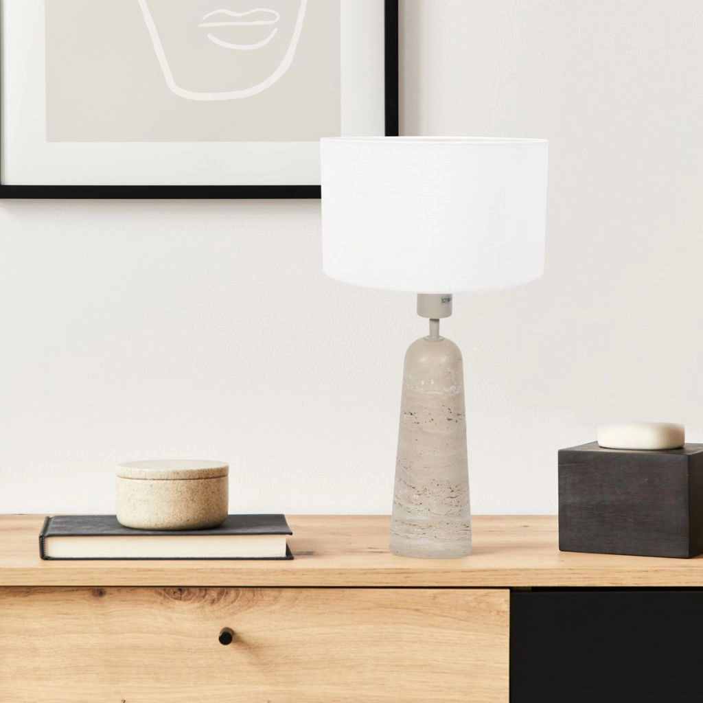 Stenen tafellamp Travino met witte kap Ø30cm Steinhauer 8712746183474